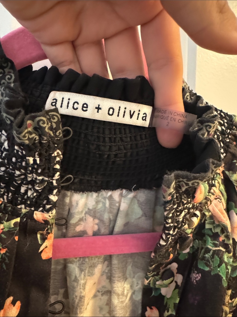 Alice + Olivia Black Floral Tie Waist Dress - Picture 4 of 4